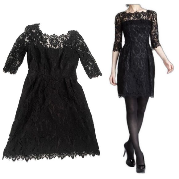 Milly Stella Lace Fit & Flare Little Black Dress Size 8 - Picture 1 of 15